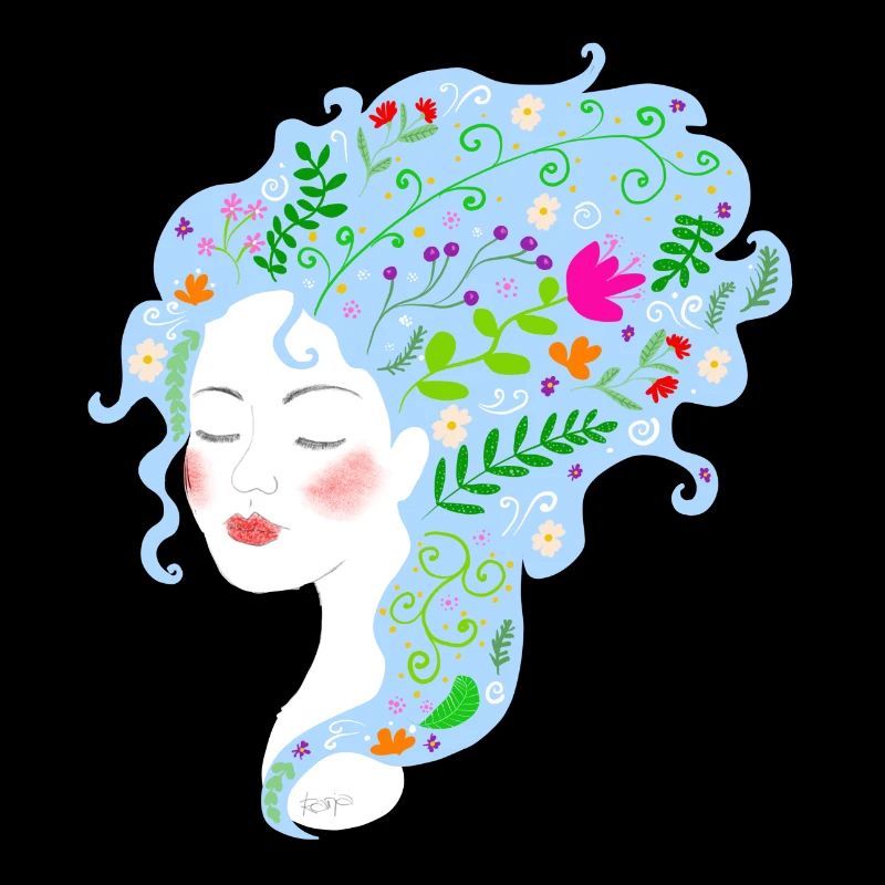 Frau mit blauem Blumenhaar