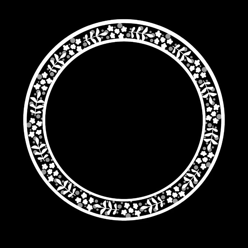 White Round Frame with Flower Decoration Circle