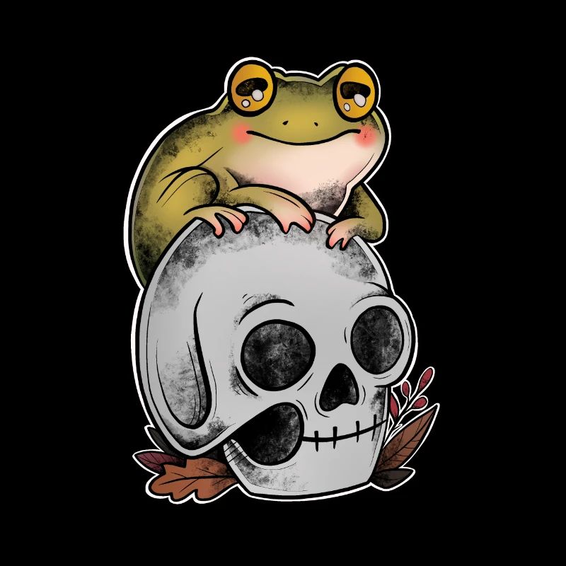 Frog on old-school art skull