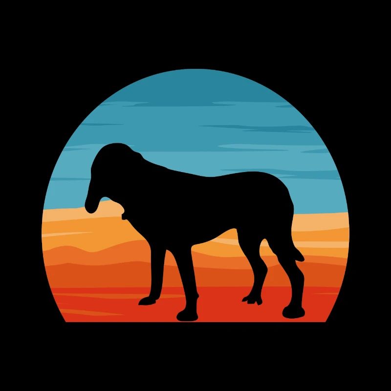 Bluetick Coonhound Dog Silhouette Retro Sunset