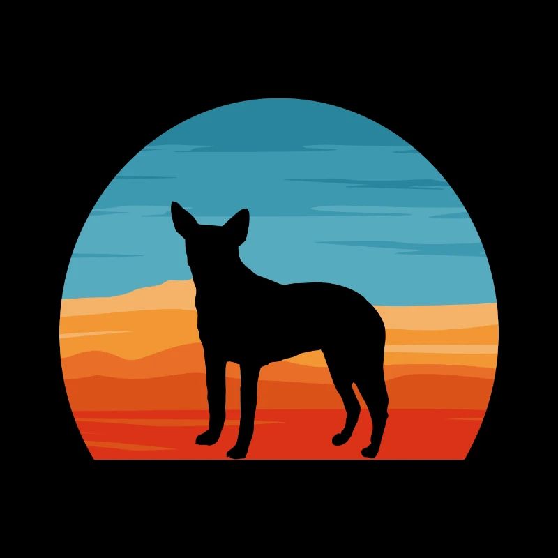 Neuseeland Heading Dog Silhouette Retro Sunset