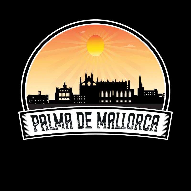 Palma De Mallorca Espagne Skyline Vintage Sunset Tra