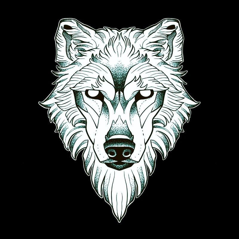 Symmetrical wolf dotwork