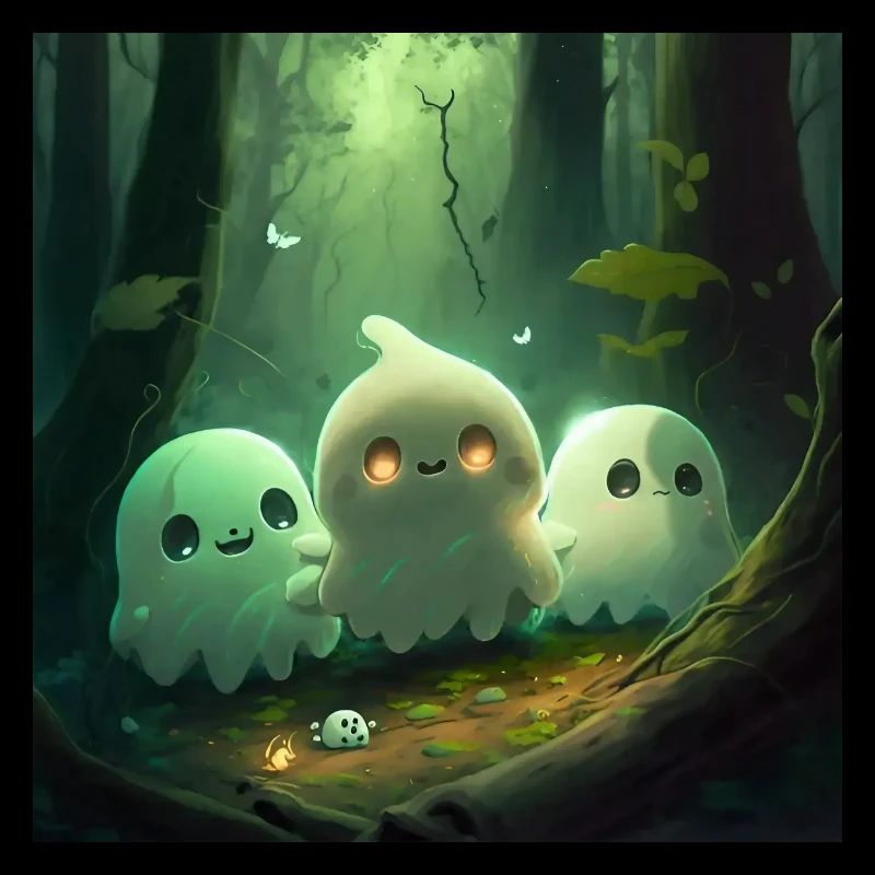 Cute ghosts in a forest