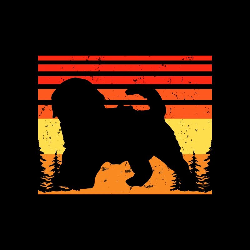 Cockapoo Dog Lover Silhouette Vintage Sunset