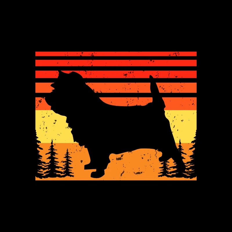 Cairn Terrier Dog Lover Silhouette Vintage Sunset