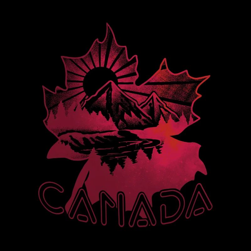 Canada gift - mountains & dotwork art trees