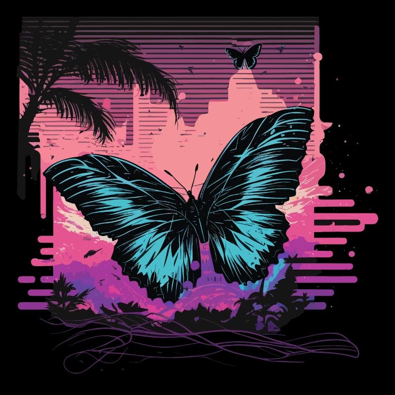 Flying Vaporwave Butterfly