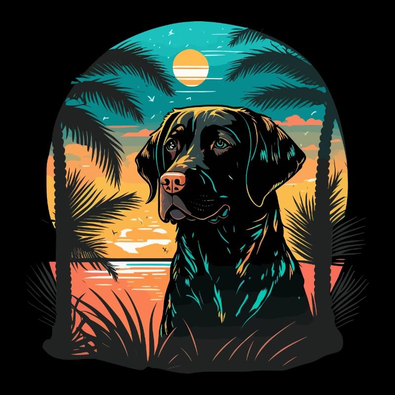 Labrador Retriever Time on Beach Vaporwave