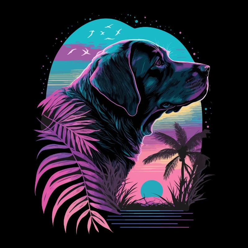 Labrador Retriever liebt Beach Vaporwave