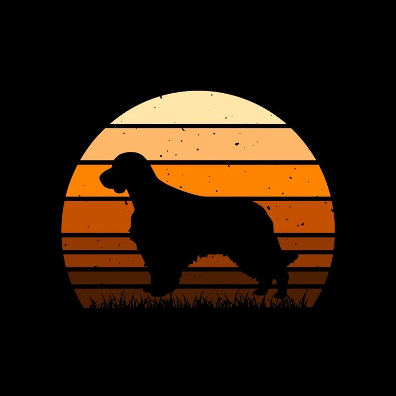 Welsh Springer Spaniel Dog Silhouette Retro Sunset