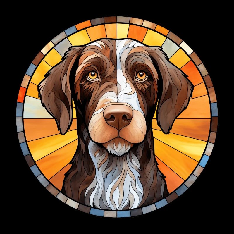 German Wirehaired Pointer Dog Breed Watercolor Gla
