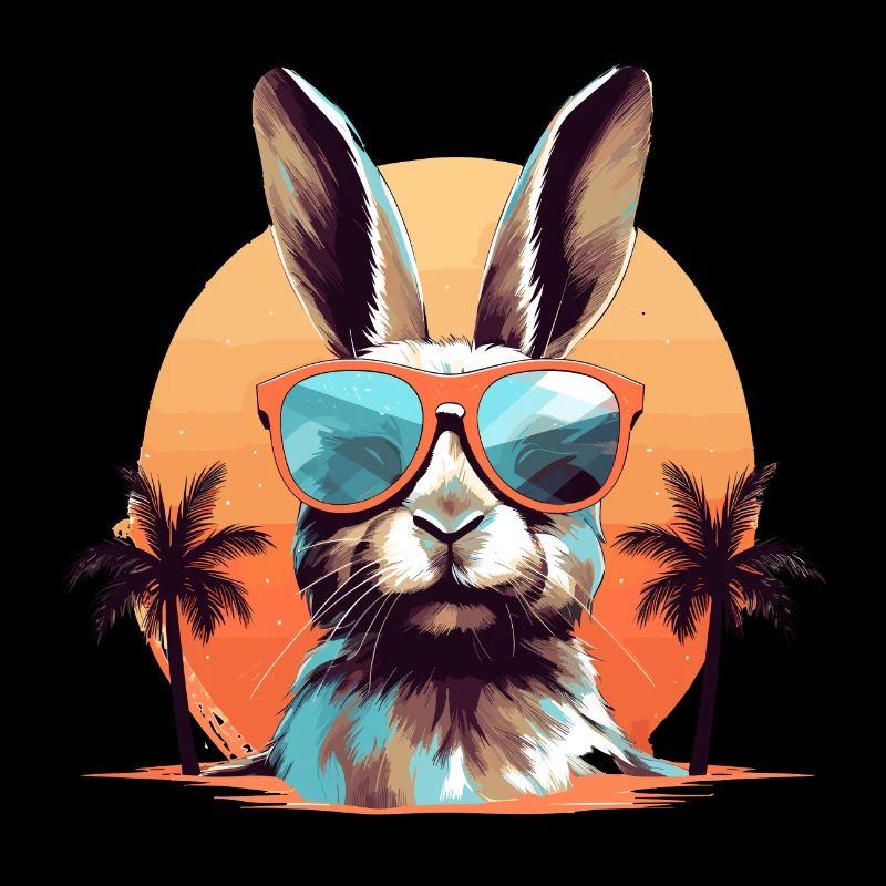 Hase mit Sonnenbrille am Strand