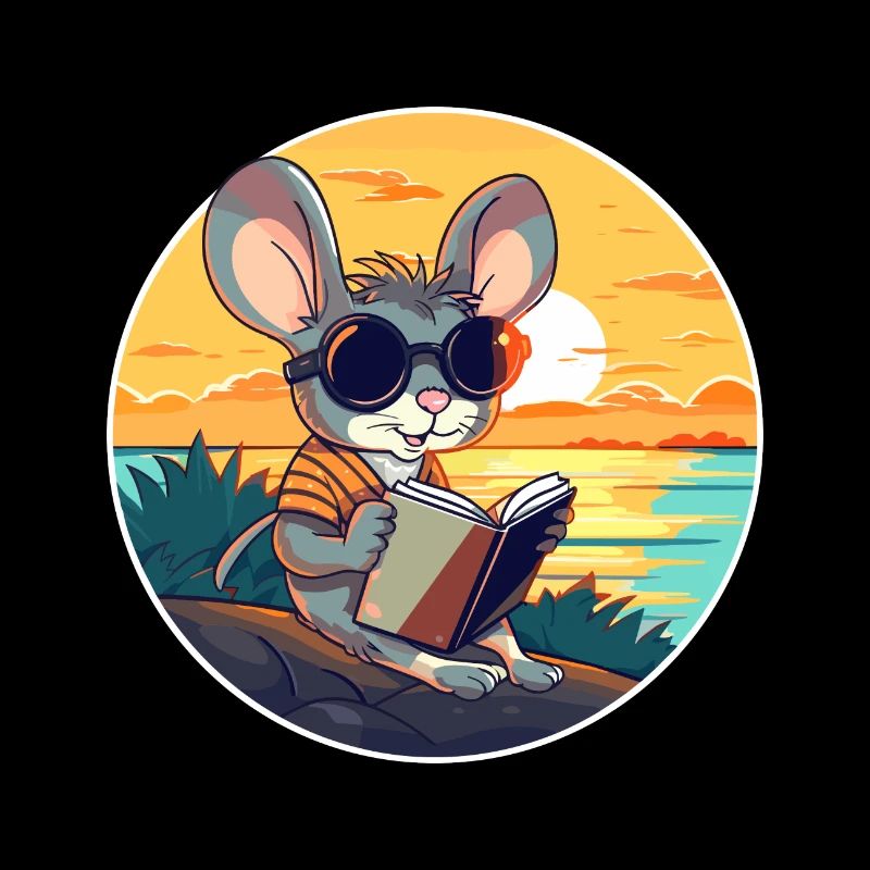 Mouse Cute Funny Cartoon Kawaii Book Beach