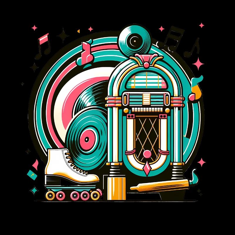 Retro Music and Roller Skating Graphics