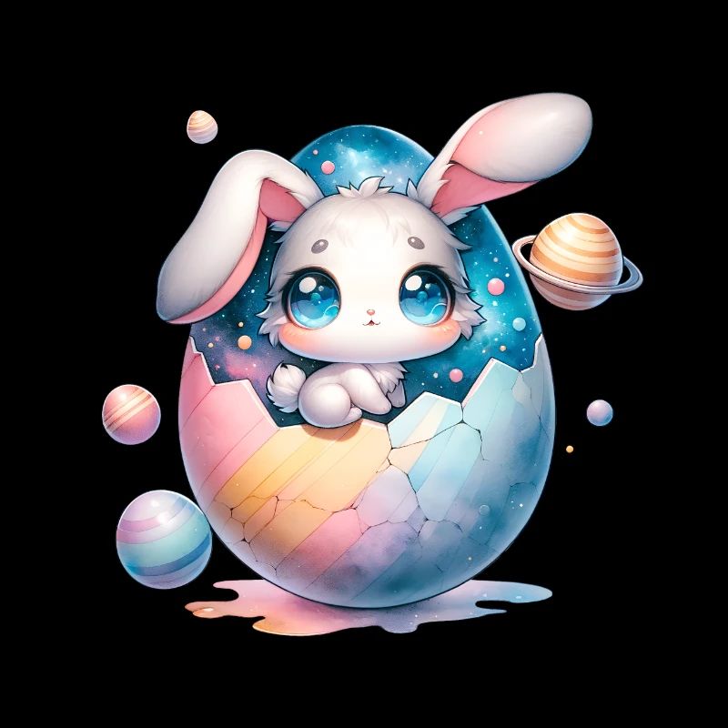 Chibi Space Bunny Sitting In a Cracked Easter Egg