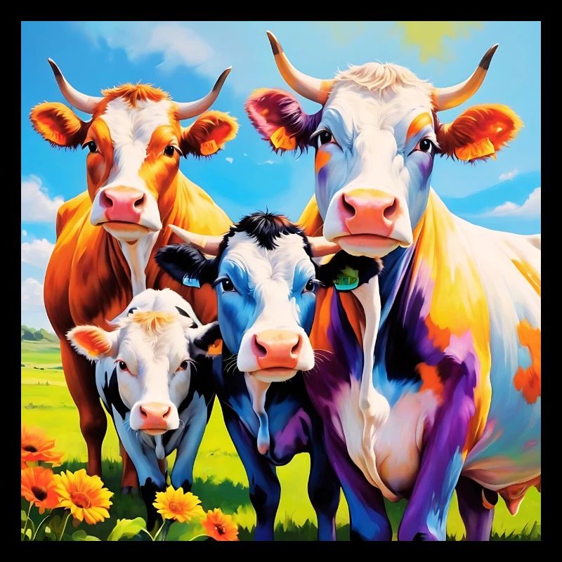 Lebendiges, farbenfrohes Kuhherden-Design