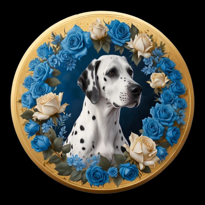 Dalmatian and blue roses