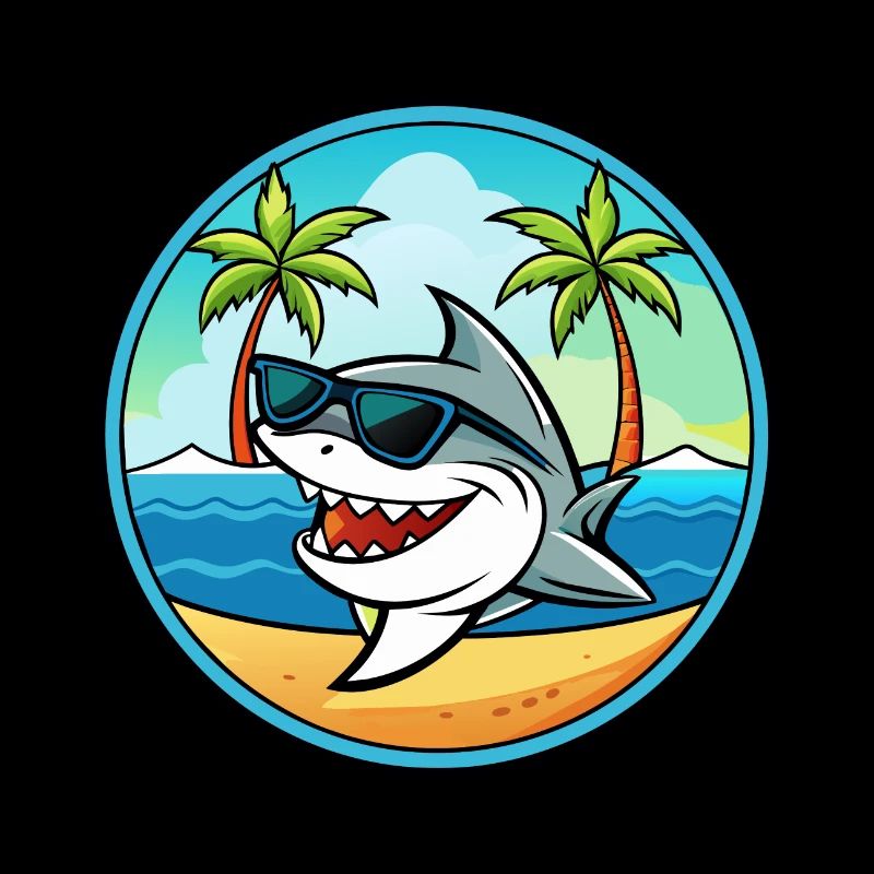 Requin Drôle Dessin Animé Plage D’été Lunettes De Soleil Cool