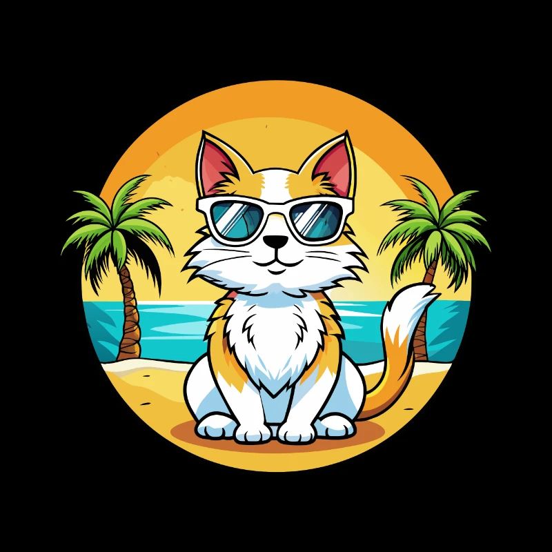 Turkish Van Cat Breed Cartoon Sunglasses Beach