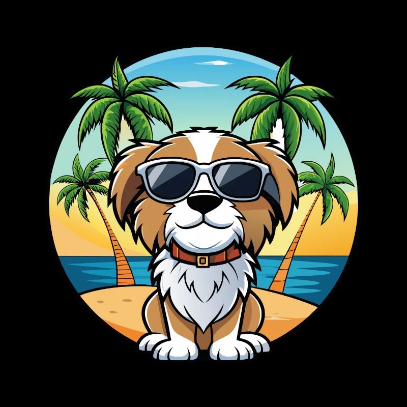 Cavalier Chien Race Dessin Animé Lunettes de Soleil Plage