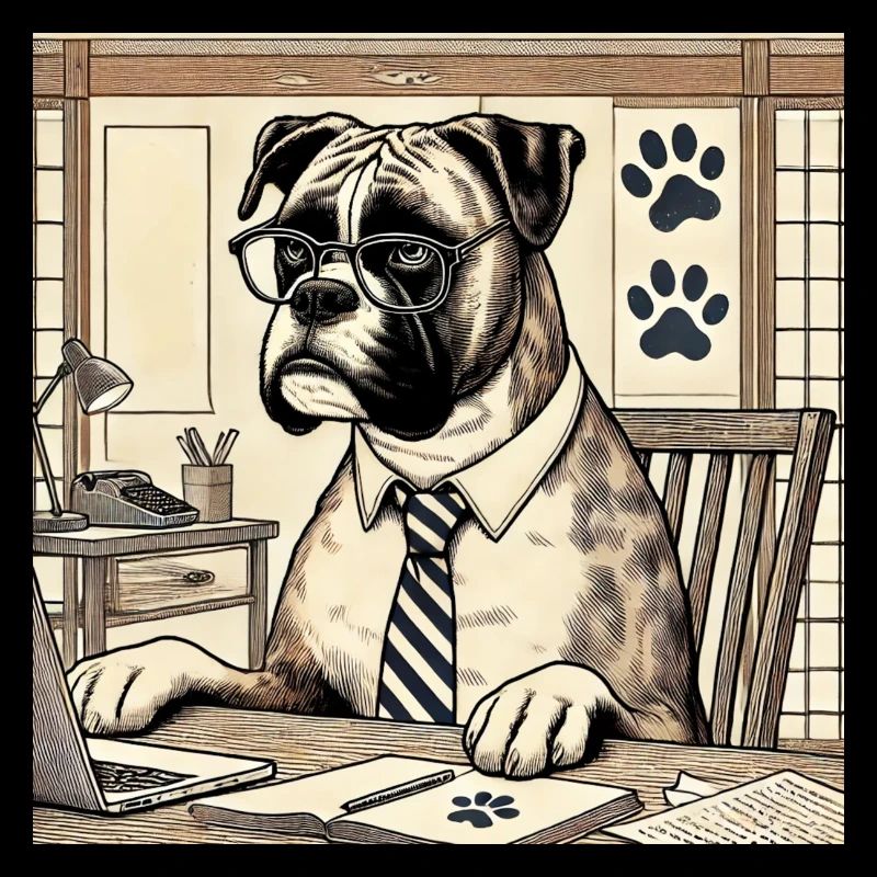 Boxer au bureau - style ukiyo-e