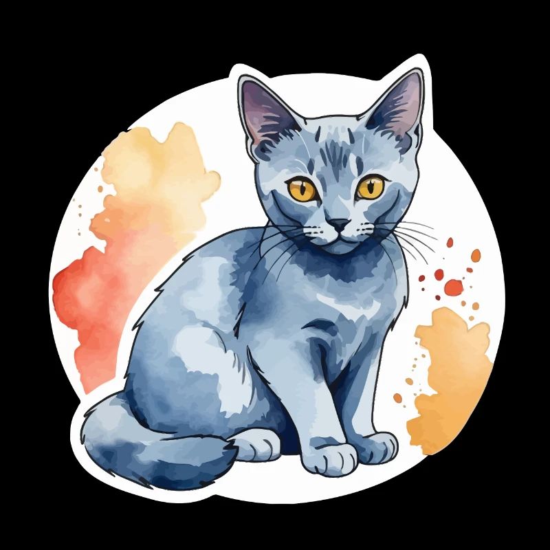 Russisch Blau Katze Wasserfarben