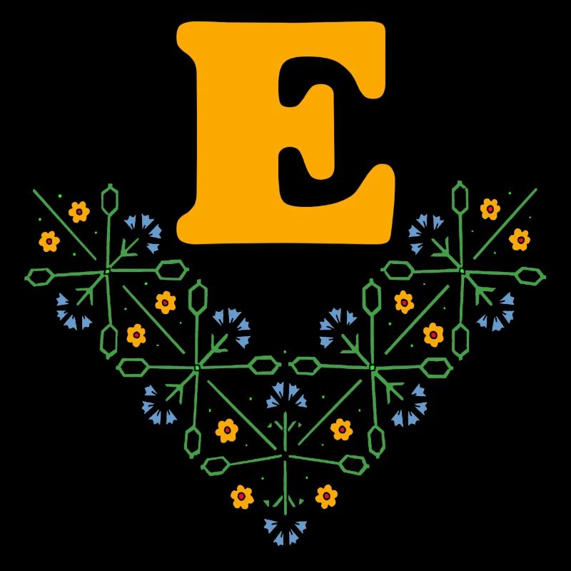 Letter E Flower 4 Blue Orange