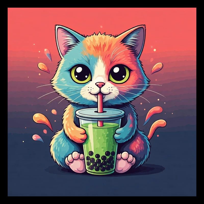 Niedliche Katze mit Bubble Tea