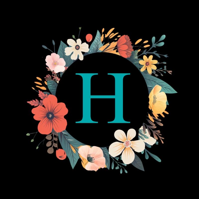H Monogramm, Blumen-Kranz, personalisierbar