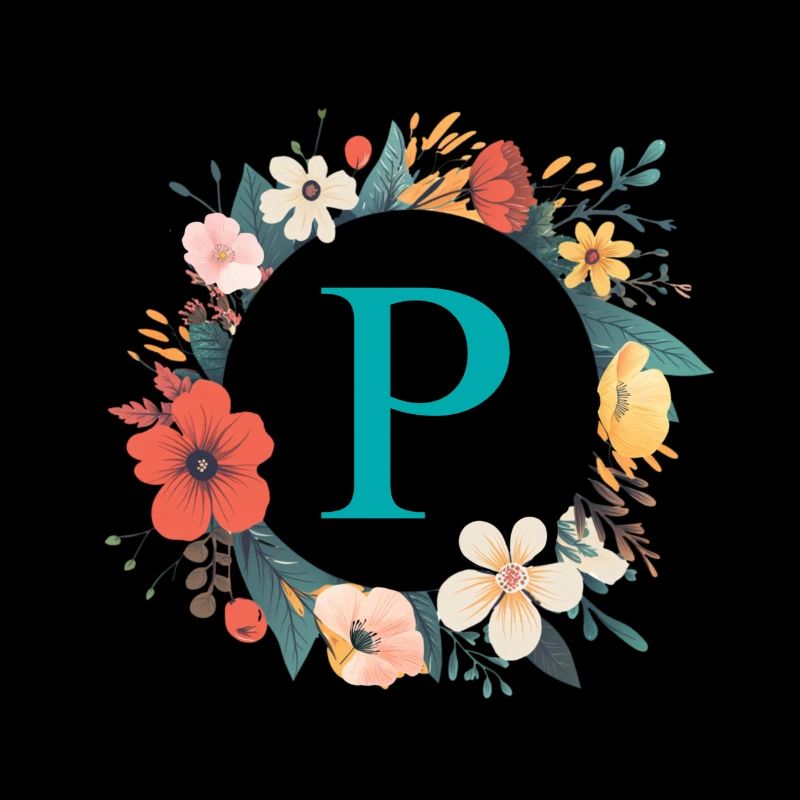 P Monogramm, Blumen-Kranz, personalisierbar