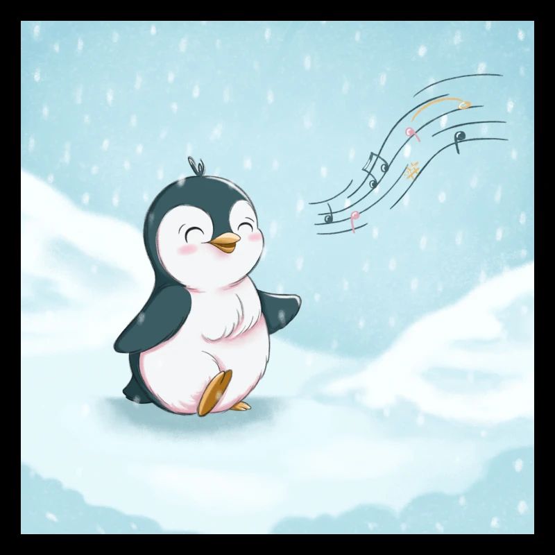 Mignon pingouin chantant dans la neige