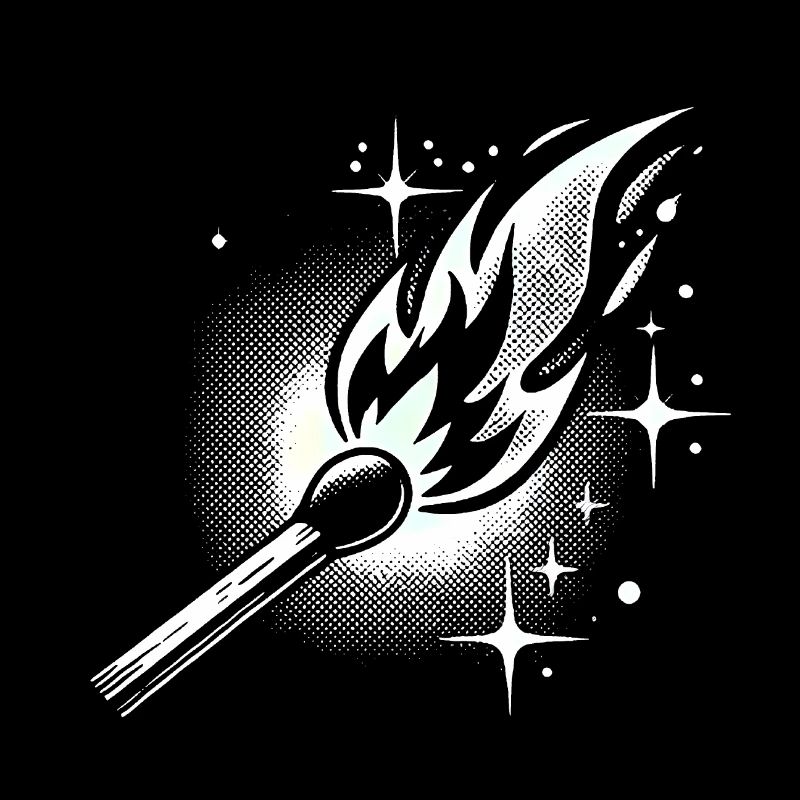 Retro Halftone Matchstick Flame