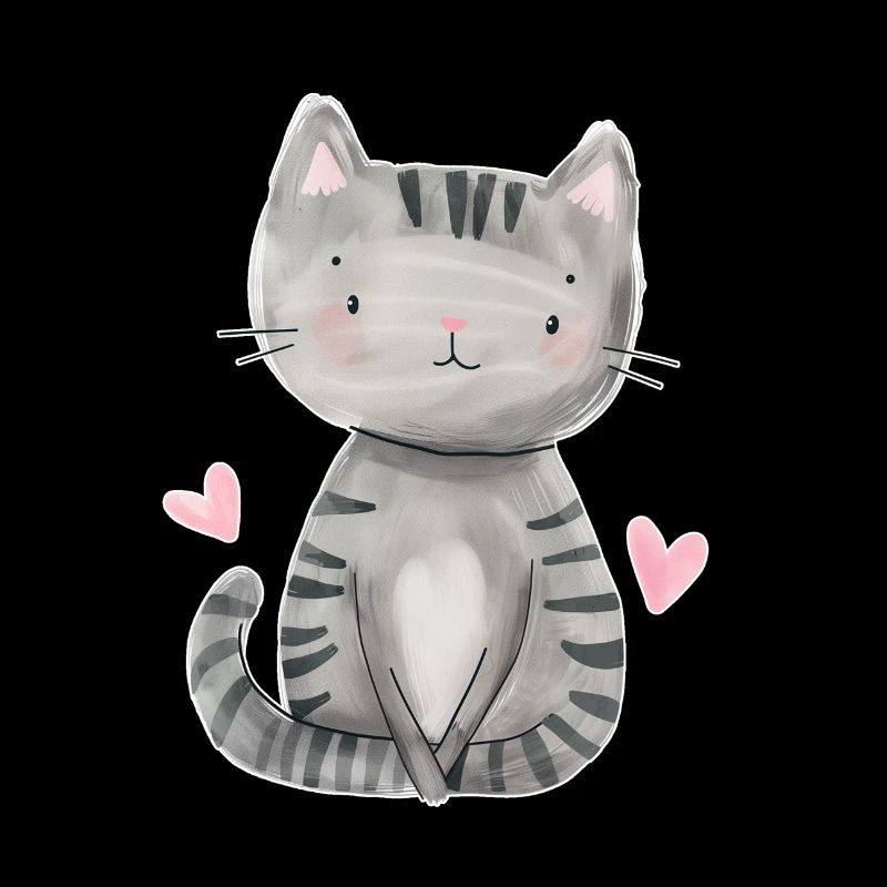chat mignon, cadeau chat gris, dessin de chat