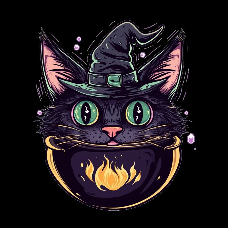 Chat Chaudron Chat Sorcière Halloween
