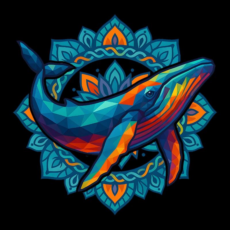 WPAP Polygon Style Animals Whale Flowers Wreath