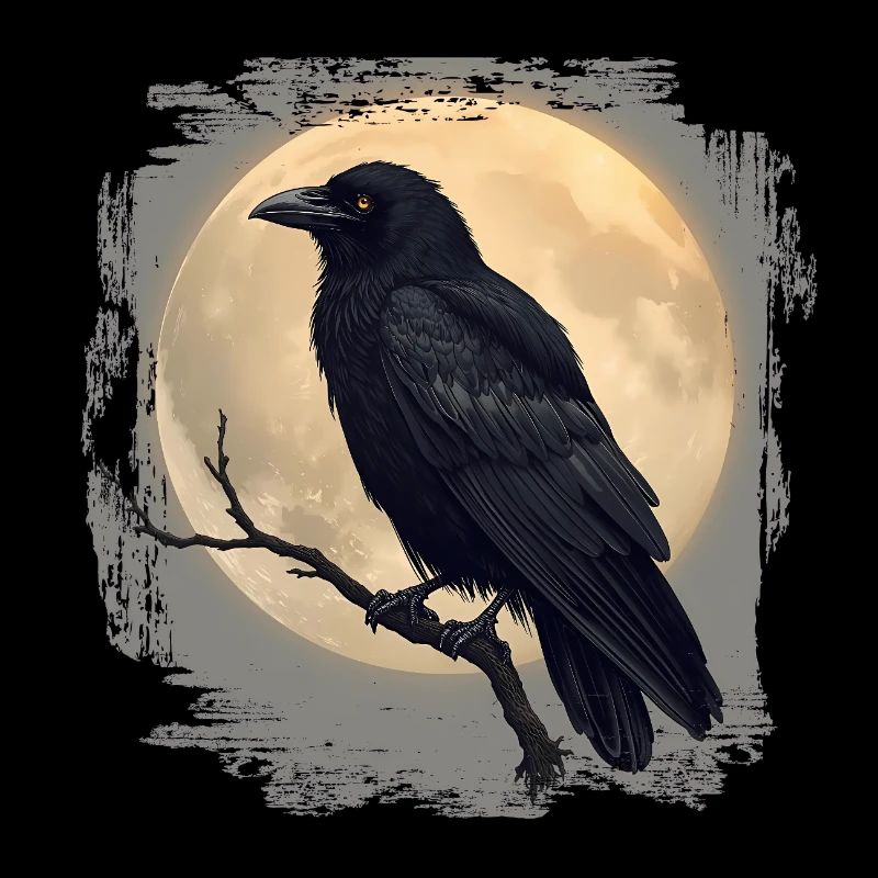 Düsterer Rabe vor Vollmond 