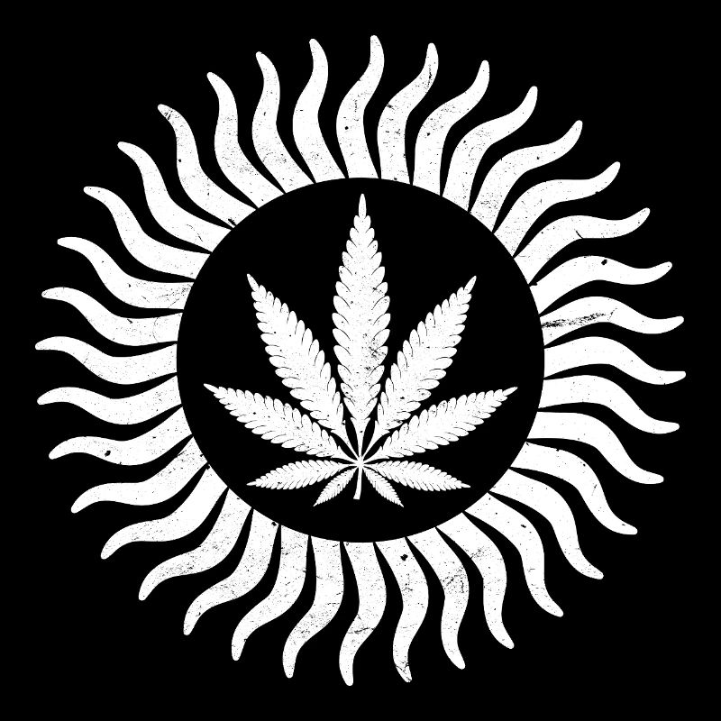 A white cannabis leaf sun design