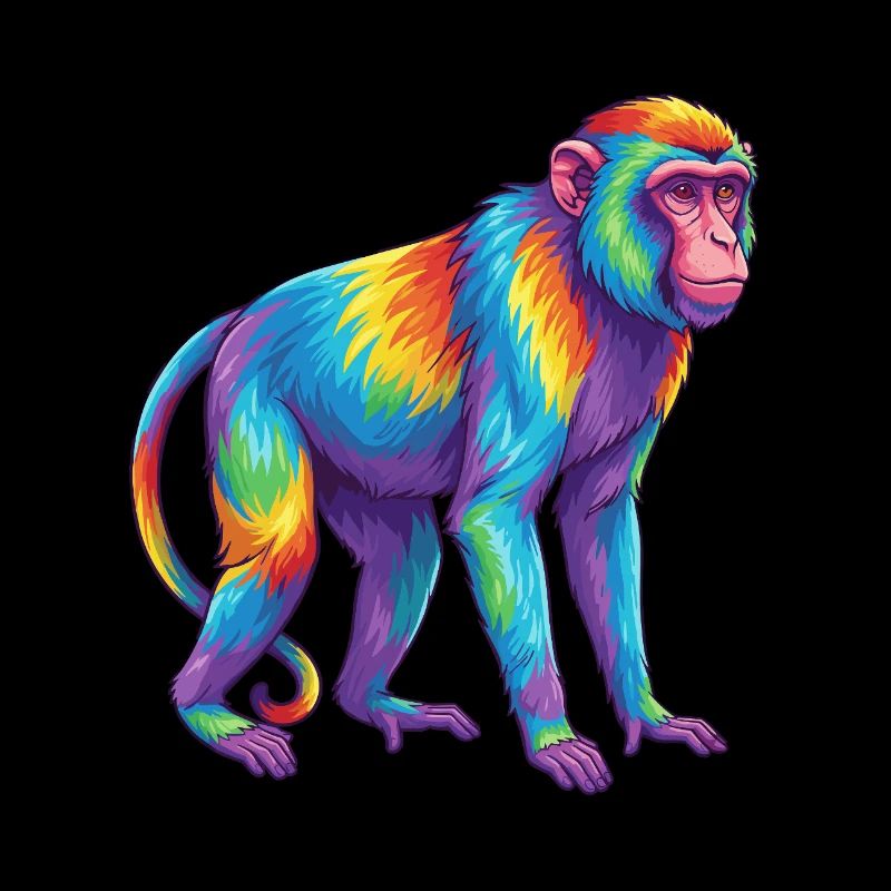 Aquarelle Pop Art Singe Arc-en-ciel Coloré