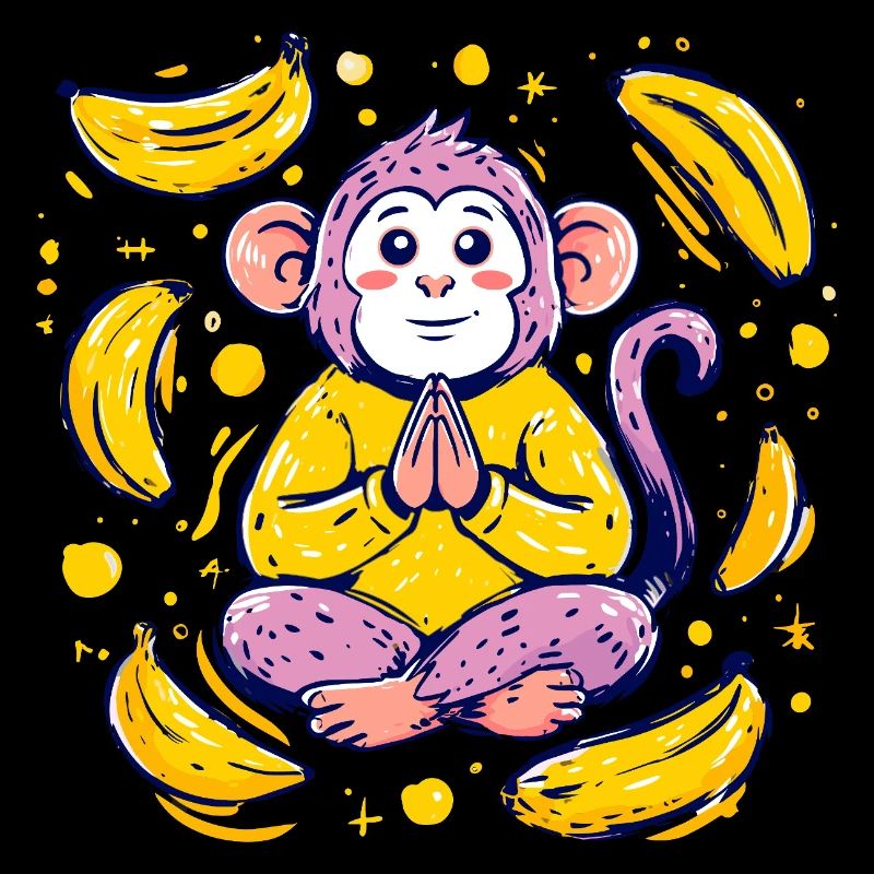 Meditating monkey with bananas