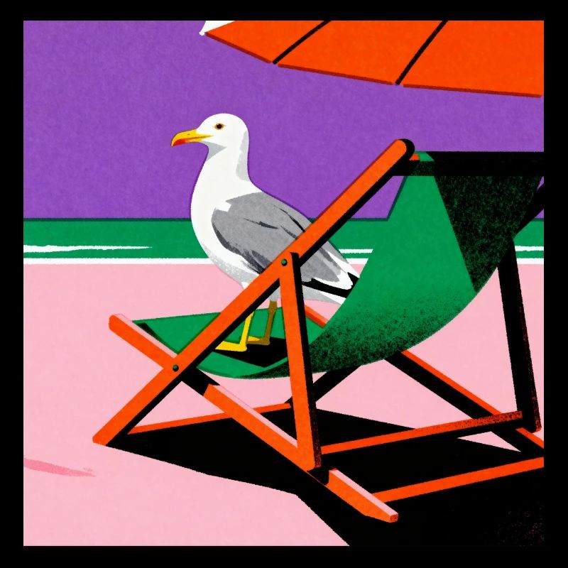 Bunter Strandstuhl und Möwe