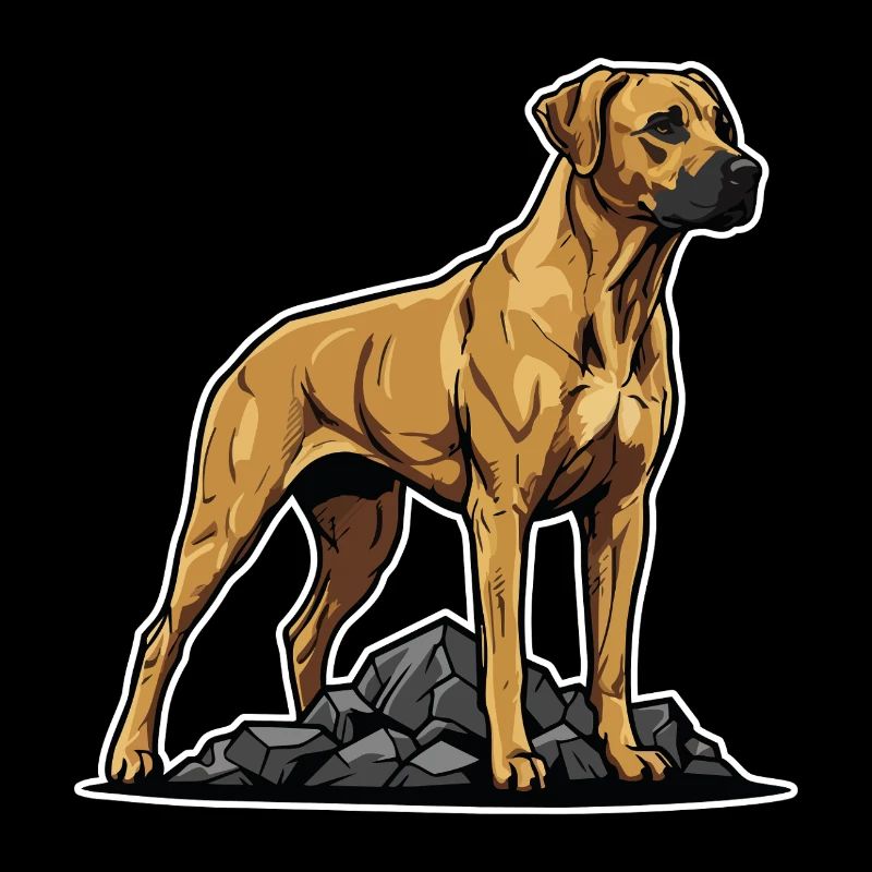 Rhodesian Ridgeback Dog on Rock Proud Portrait