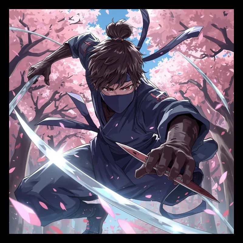 Ninja dans la forêt de cerisiers en fleurs