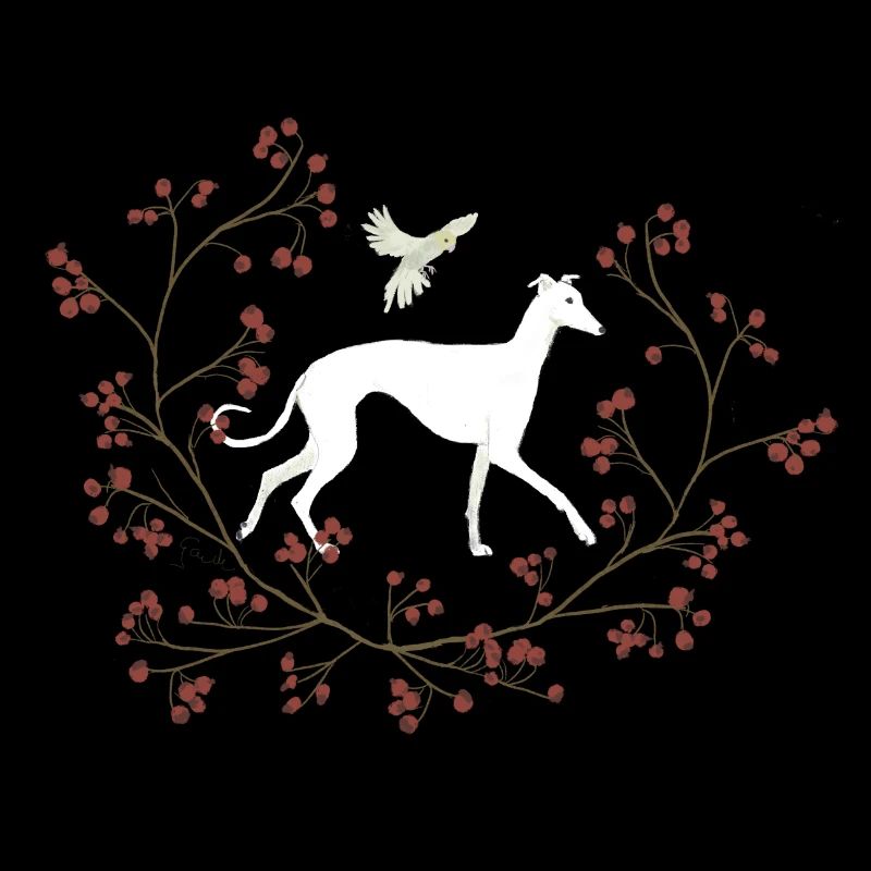 Windhund und Beerensträucher