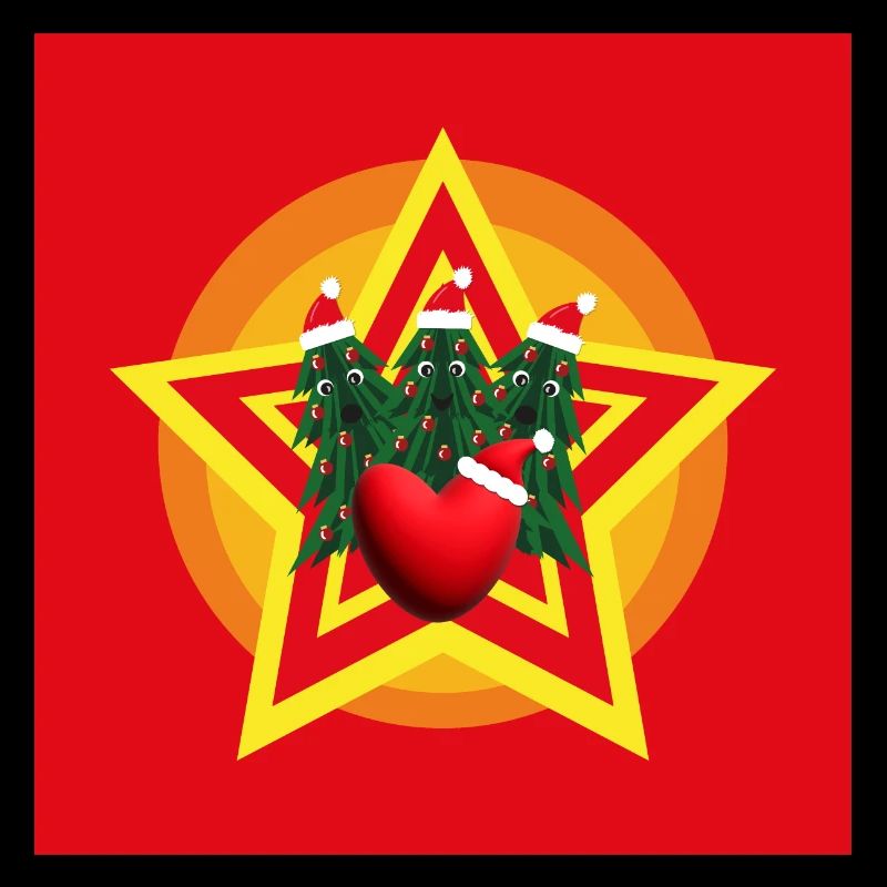 Lustige Weihnachtsbäume mit Herz und Stern.