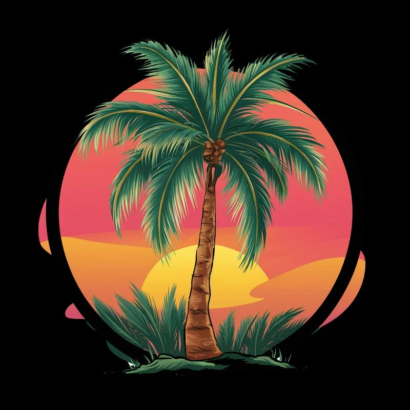 Tropical palm tree at sunset – holiday motif