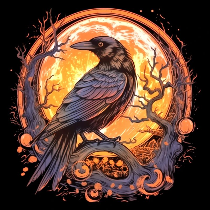 Raven, Full Moon, Celtic, Norse, Pagan, Bird,