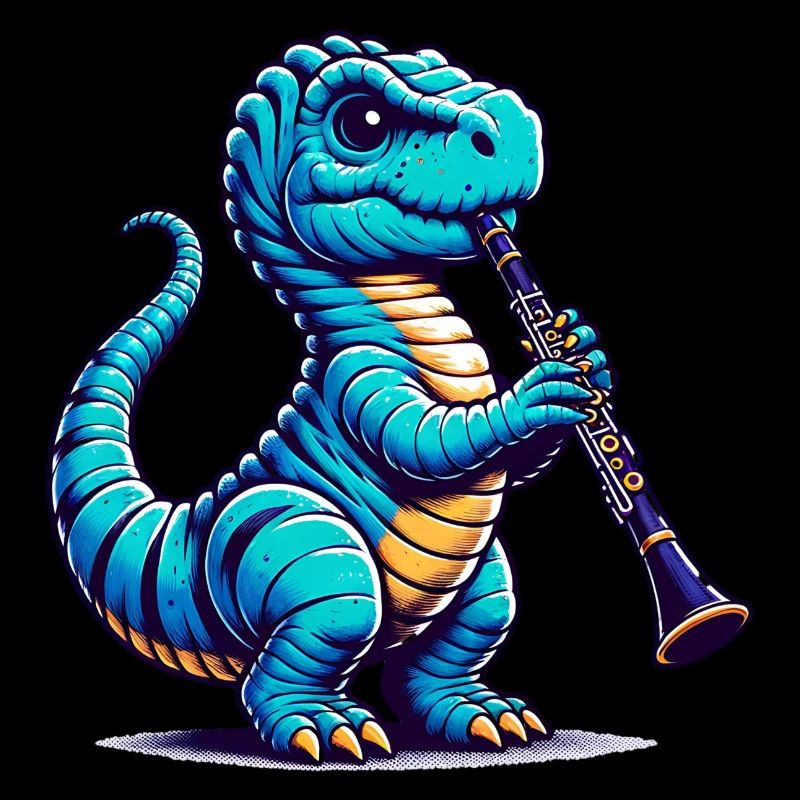 Dino Flutist Orchestra Funny Design