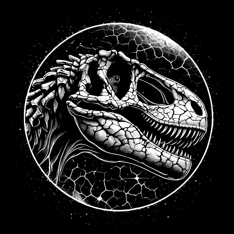 Black and white dinosaur skeleton for dinosaur fans