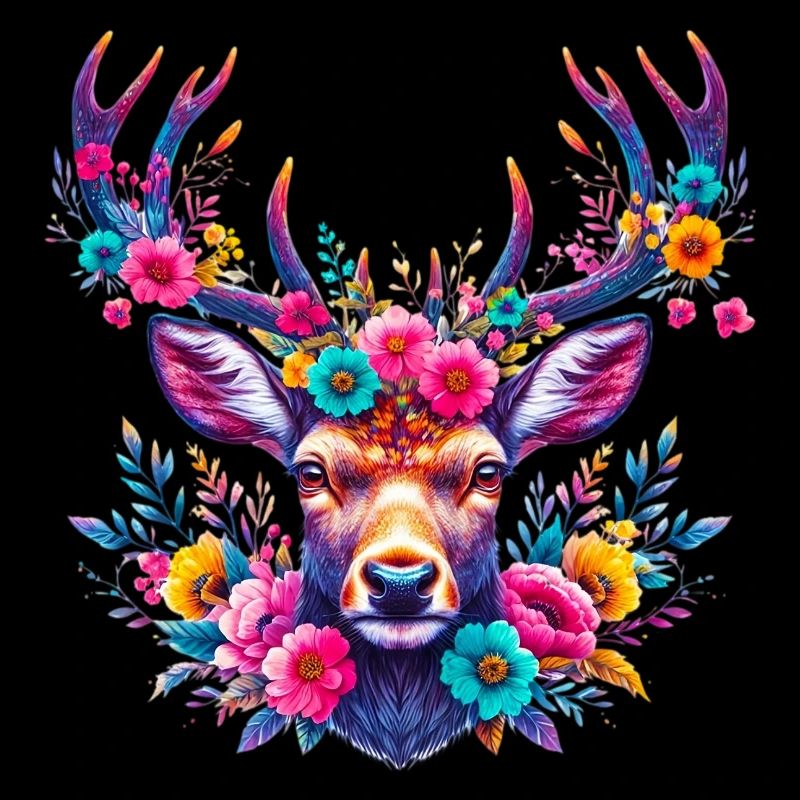 Cerf décoré de fleurs